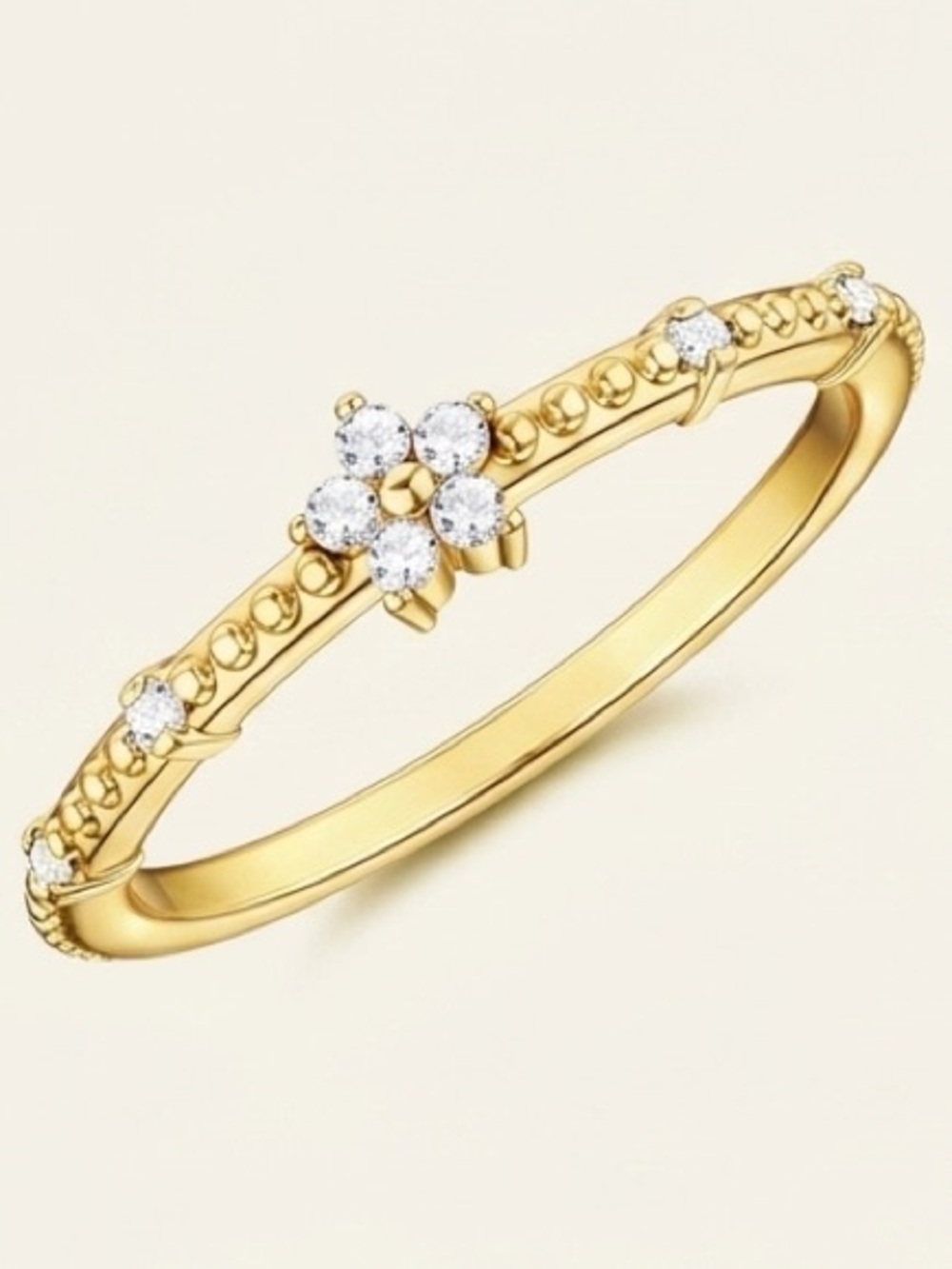 #209 Gold Plated Floral CZ Accent Stackable Ring